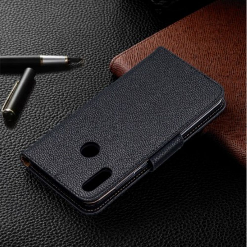 Leren Hoesje voor Huawei Y7 2019 Folio-hoesje Litchi Flap Schuin