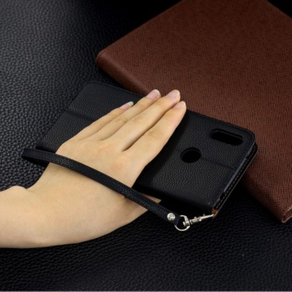 Leren Hoesje voor Huawei Y7 2019 Folio-hoesje Litchi Flap Schuin