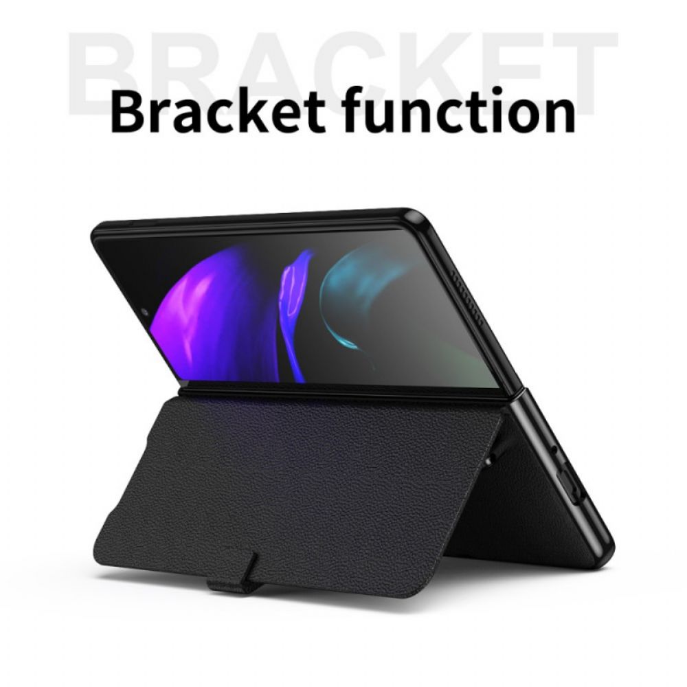 Bescherming Hoesje voor Samsung Galaxy Z Fold 3 5G Folio-hoesje Litchi Lederen Stijl Stylus Houder En Riem