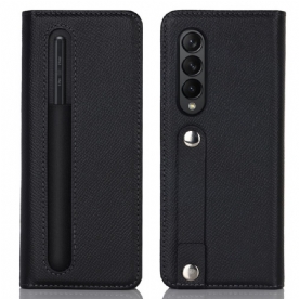 Folio-hoesje voor Samsung Galaxy Z Fold 3 5G Echte Lederen Pennenhouder En Riem