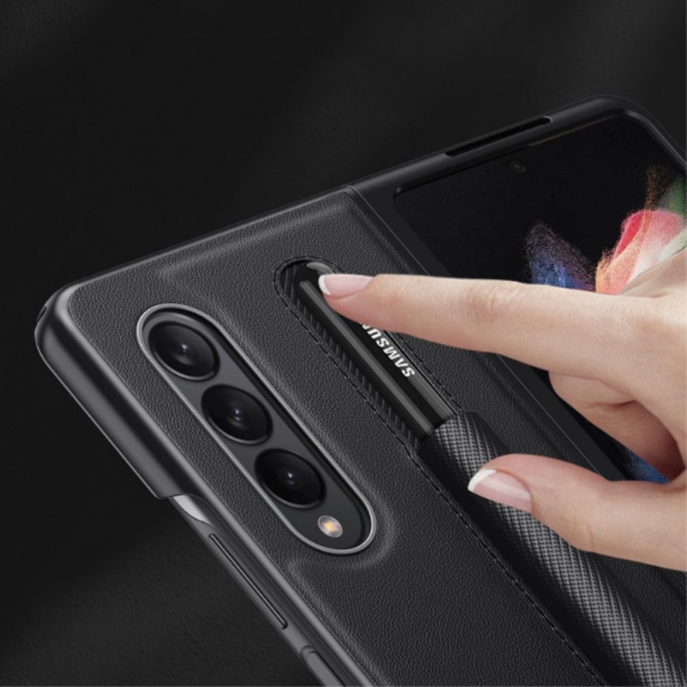 Hoesje voor Samsung Galaxy Z Fold 3 5G Stylushouder Met Leerstructuur