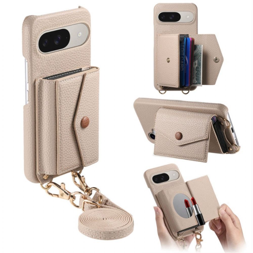 Hoesje Google Pixel 10 / 10 Pro 9 Spiegel Kaarthouder En Schouderband Bescherming Hoesje