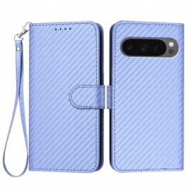 Leren Hoesje Google Pixel 10 / 10 Pro Koolstofvezel Met Bandje Bescherming Hoesje