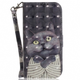 Flip Case Leren Xiaomi Redmi Note 13 4g Grijze Kat Met Riem