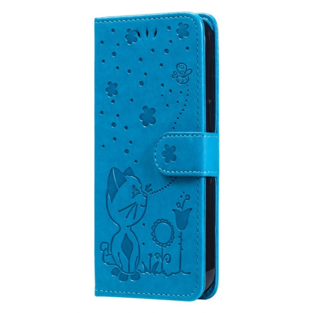 Flip Case Leren Xiaomi Redmi Note 13 4g Kat En Bijen Met Riem