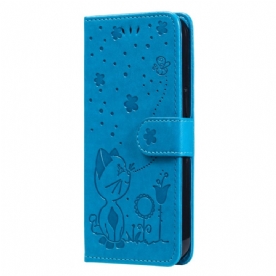 Flip Case Leren Xiaomi Redmi Note 13 4g Kat En Bijen Met Riem