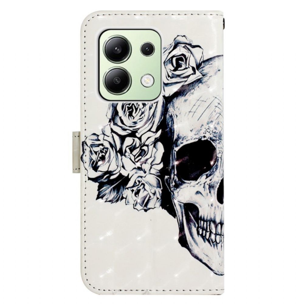Folio-hoesje Xiaomi Redmi Note 13 4g Telefoonhoesje Gebloemde Schedel Met Riem