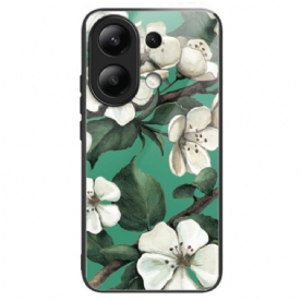 Hoesje Voor Xiaomi Redmi Note 13 4g Gehard Glas Witte Bloemen