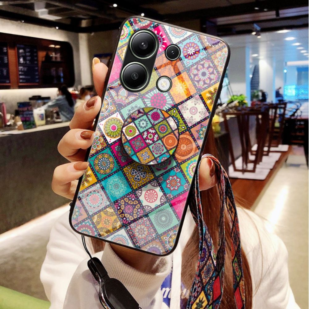 Hoesje Xiaomi Redmi Note 13 4g Patchwork-steunring En Riem