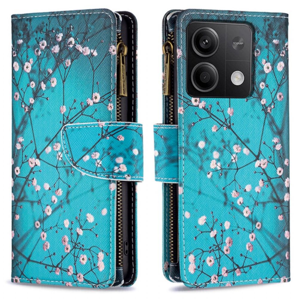 Leren Hoesje Xiaomi Redmi Note 13 4g Pruimenbloesem Portemonnee Bescherming Hoesje