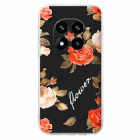Case Hoesje Xiaomi Redmi Note 14 Pro 5g Telefoonhoesje Bloemen Op Een Zwarte Achtergrond