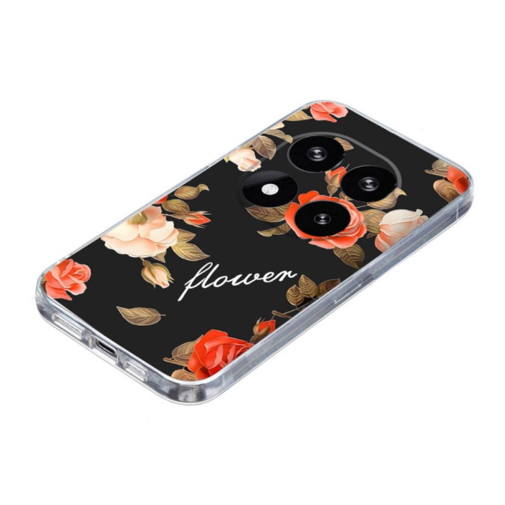 Case Hoesje Xiaomi Redmi Note 14 Pro 5g Telefoonhoesje Bloemen Op Een Zwarte Achtergrond
