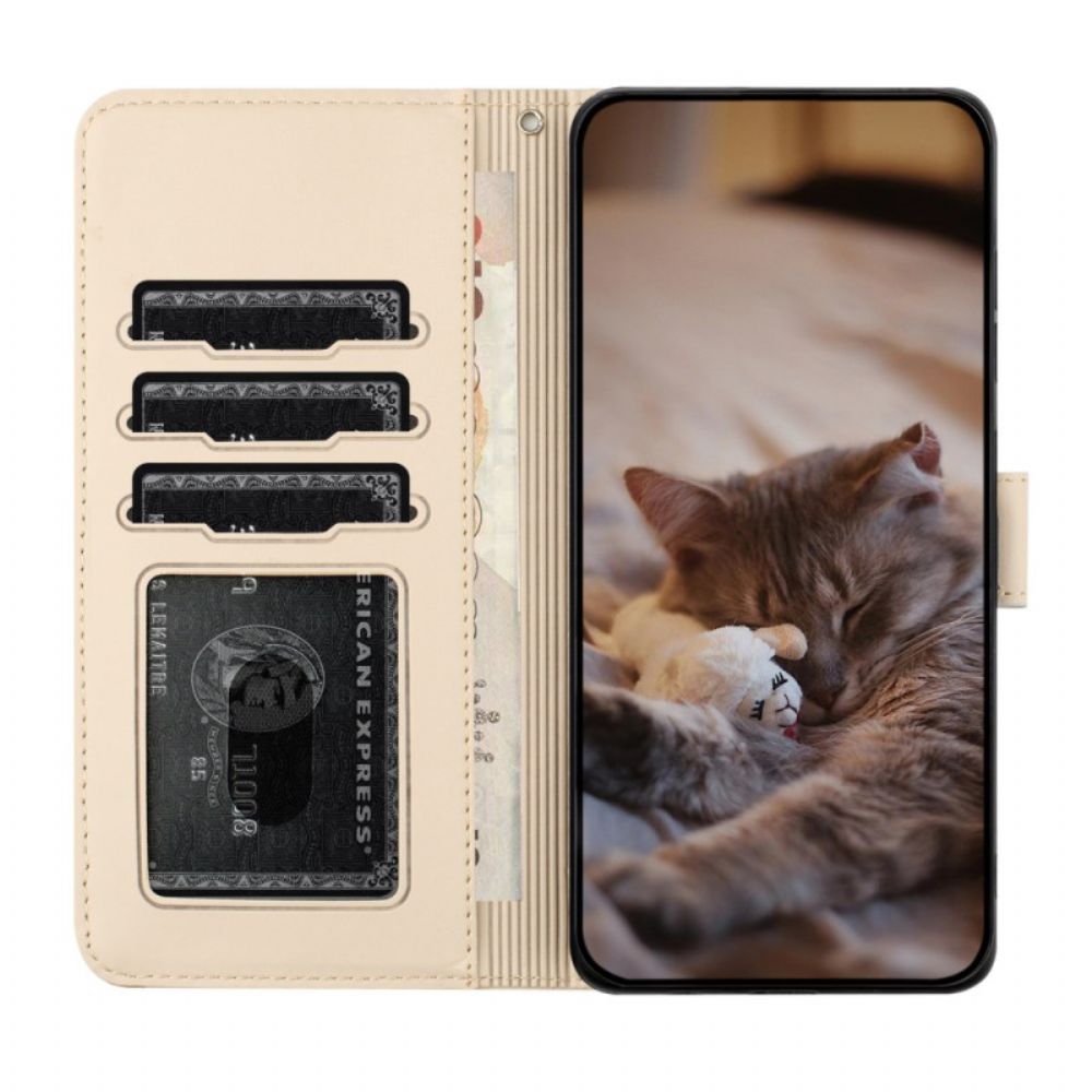 Leren Hoesje Voor Xiaomi Redmi Note 14 Pro 5g Kattenpatroon Met Bandje