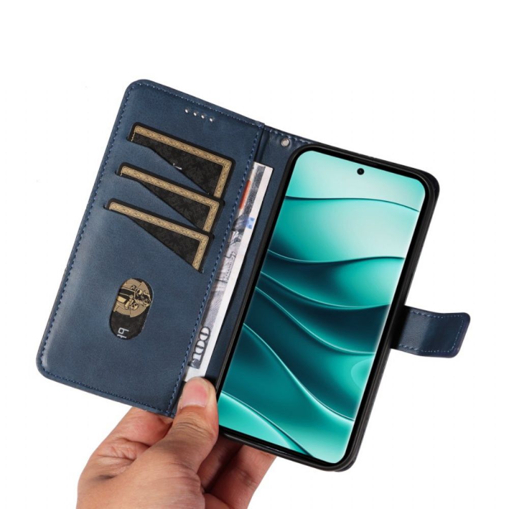 Leren Hoesje Voor Xiaomi Redmi Note 14 Pro 5g Tweekleurige Bandlijnen