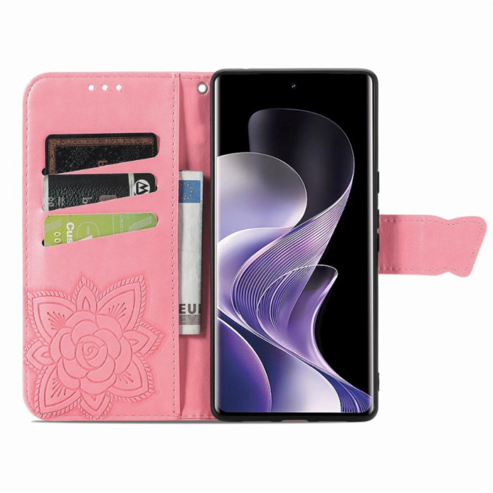 Leren Hoesje Xiaomi Redmi Note 14 Pro 5g Barokke Vlinder Bescherming Hoesje