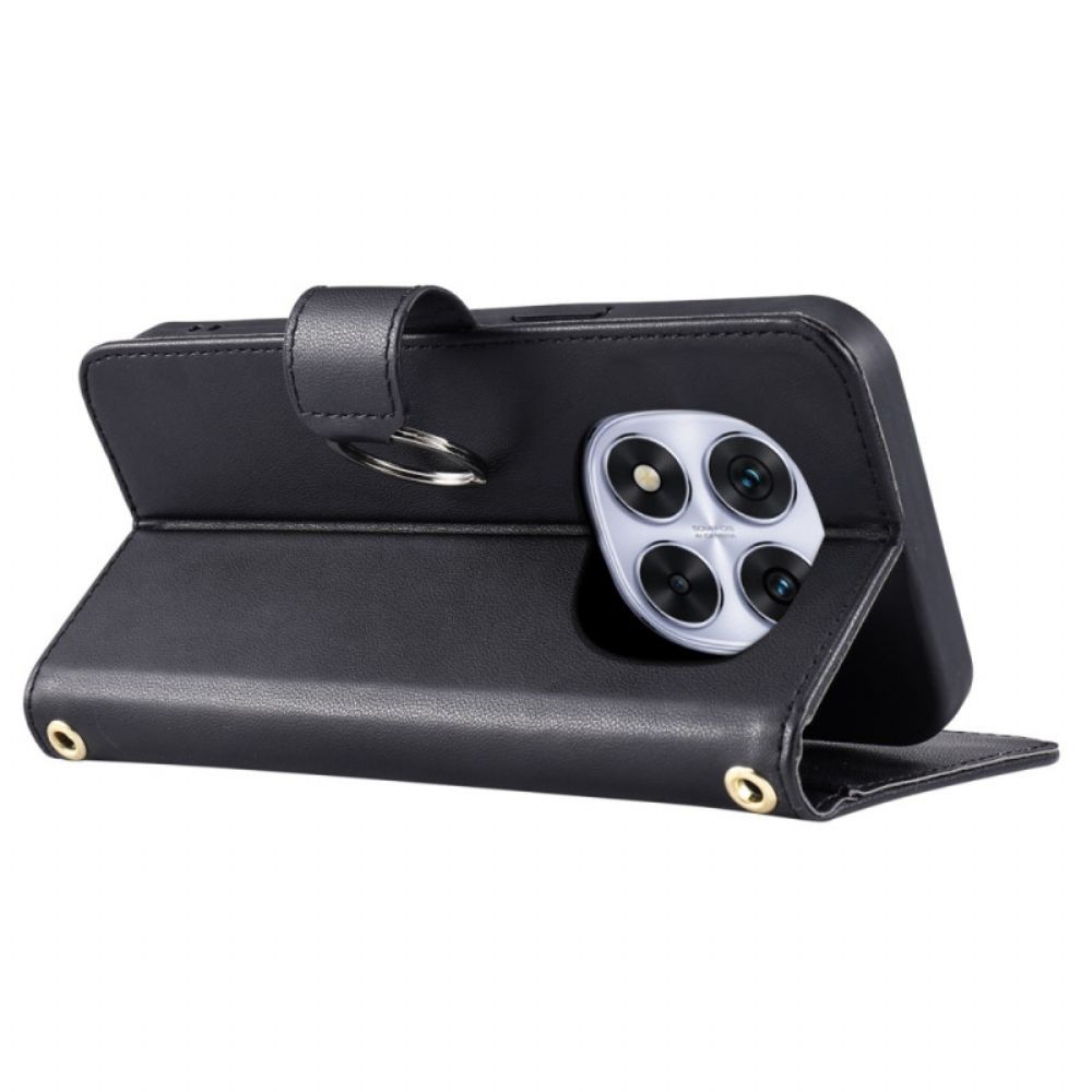 Leren Hoesje Xiaomi Redmi Note 14 Pro 5g Gewatteerd Met Bandje En Schouderband Bescherming Hoesje