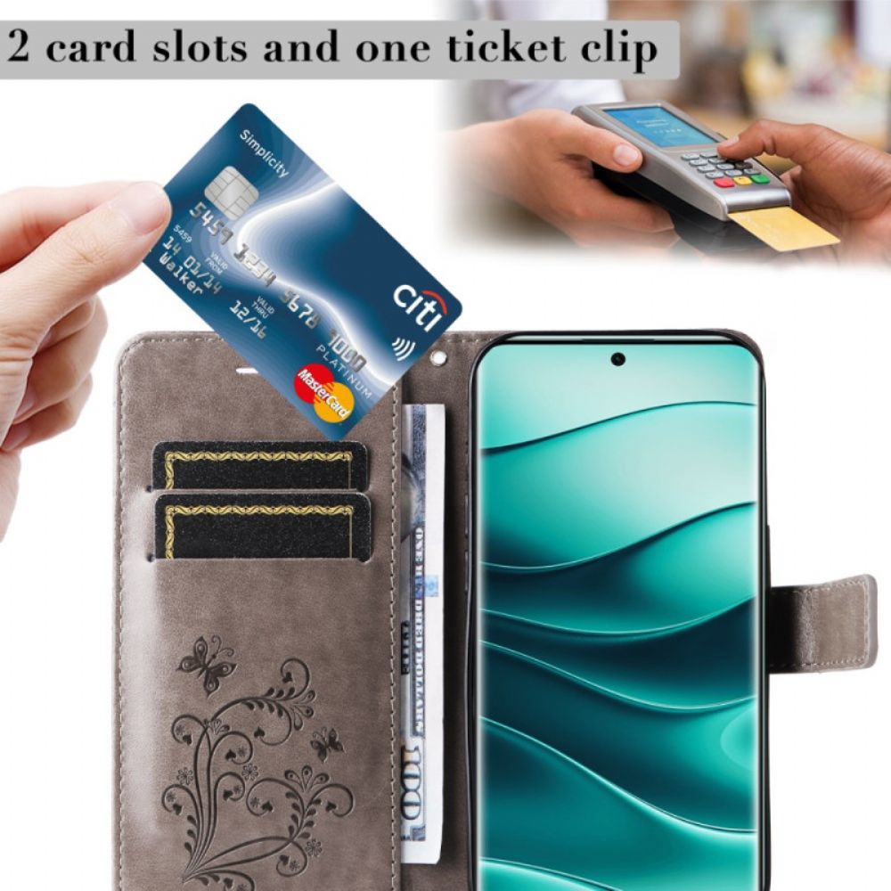 Leren Hoesje Xiaomi Redmi Note 14 Pro 5g Reuzenvlinders Bescherming Hoesje