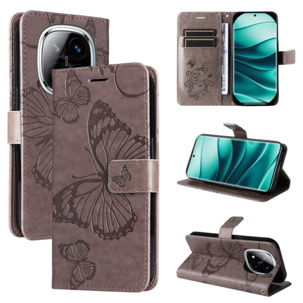 Leren Hoesje Xiaomi Redmi Note 14 Pro 5g Reuzenvlinders Bescherming Hoesje