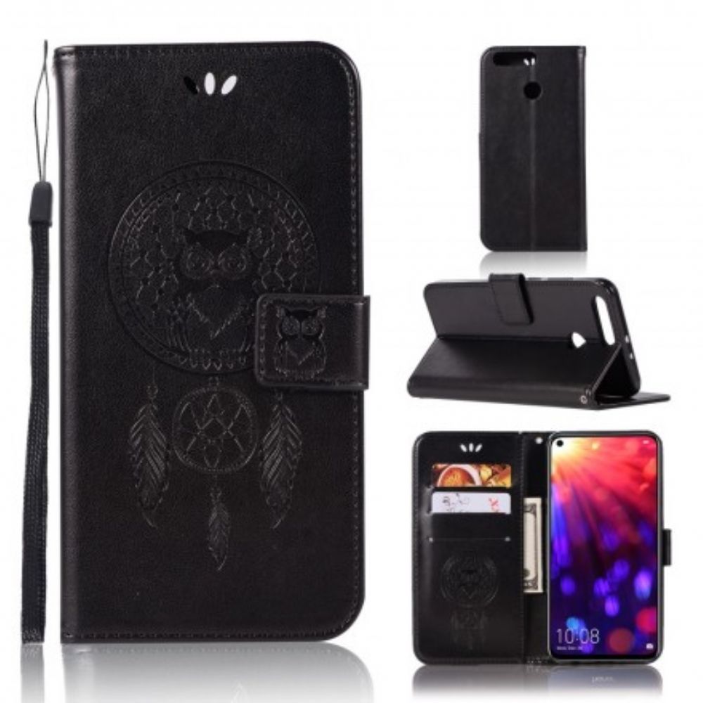 Flip Case voor Honor View 20 Leer Effect Catch Dreams Owl