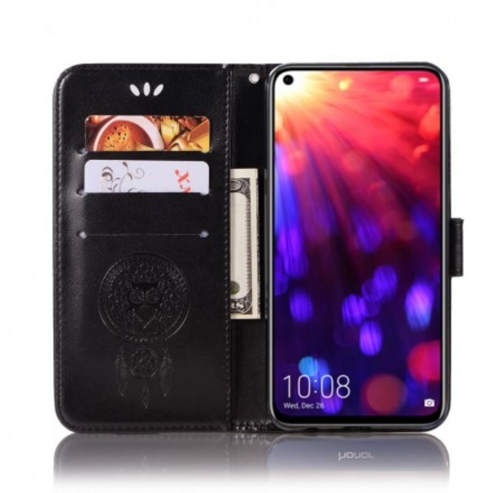 Flip Case voor Honor View 20 Leer Effect Catch Dreams Owl