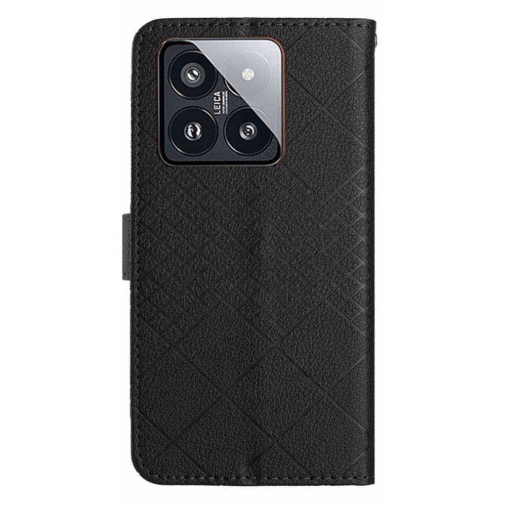 Bescherming Hoesje Xiaomi 14 Litchi-textuurdiamanten Met Riem
