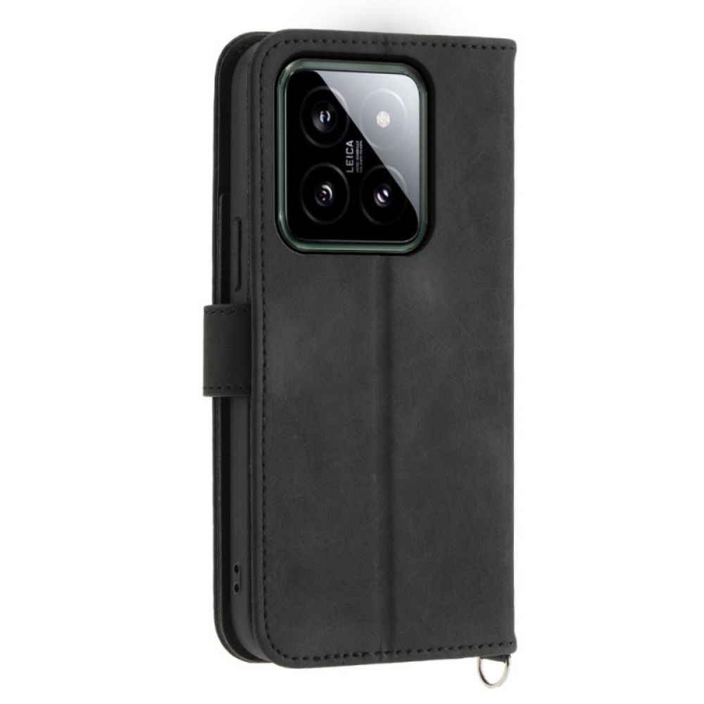 Folio-hoesje Xiaomi 14 Telefoonhoesje Bloemenpatroonband En Schouderband