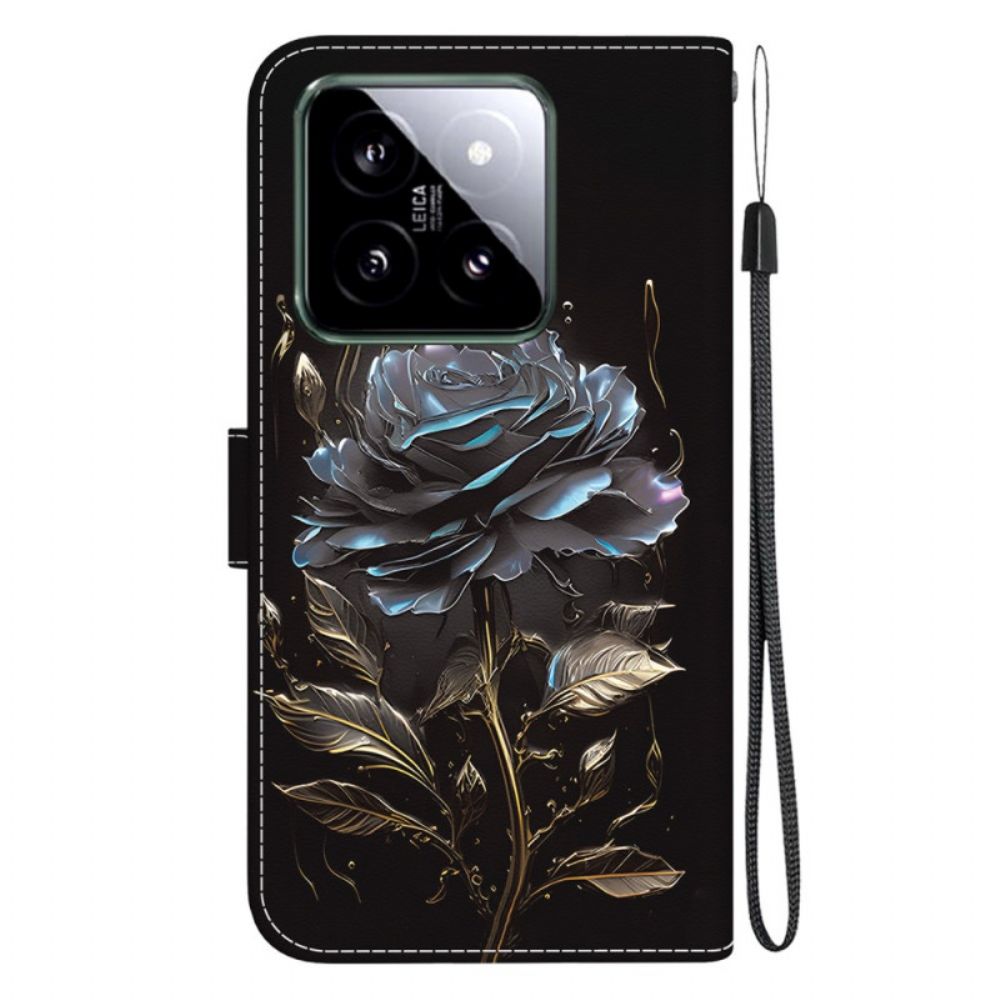 Folio-hoesje Xiaomi 14 Telefoonhoesje Zwarte Roos Met Band
