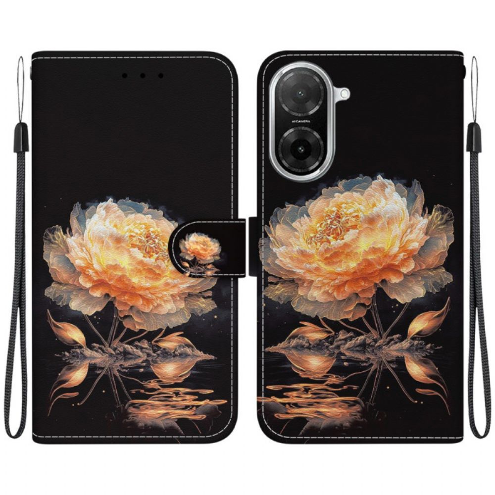 Flip Case Leren Poco C71 Gouden Pioenroos