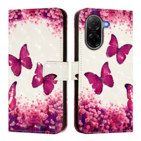 Flip Case Leren Poco C71 Roze Vlinders