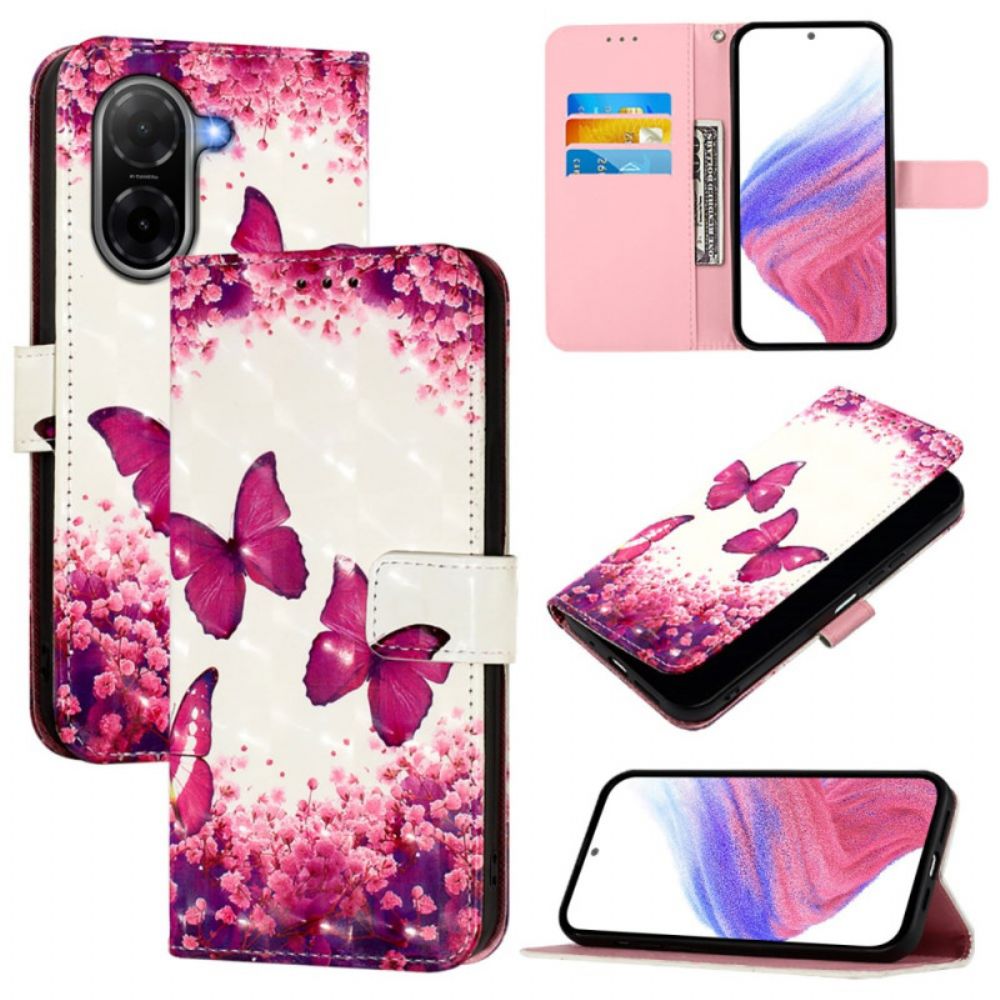 Flip Case Leren Poco C71 Roze Vlinders