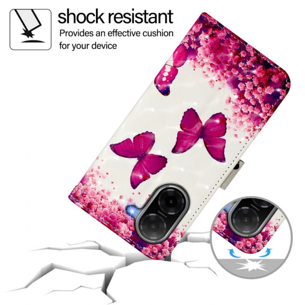 Flip Case Leren Poco C71 Roze Vlinders