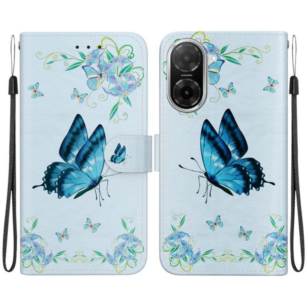 Folio-hoesje Poco C71 Telefoonhoesje Blauwe Vlinder En Bloemen