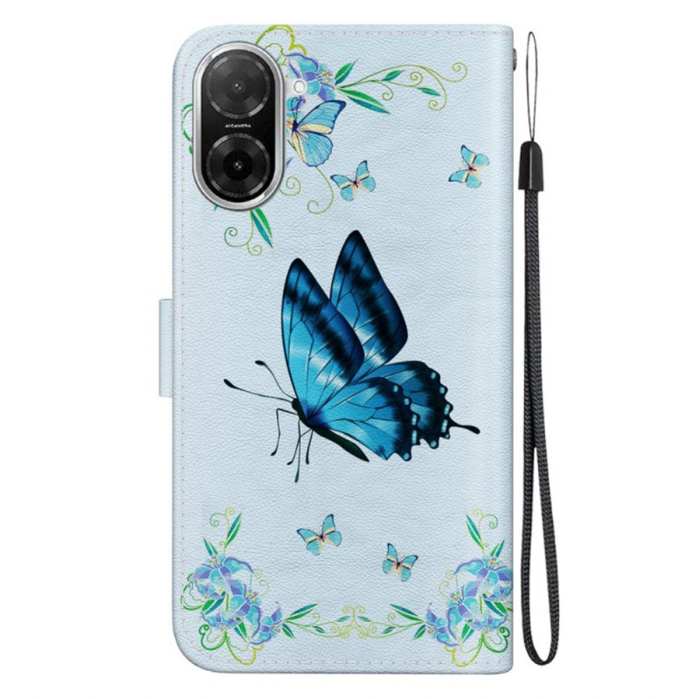Folio-hoesje Poco C71 Telefoonhoesje Blauwe Vlinder En Bloemen