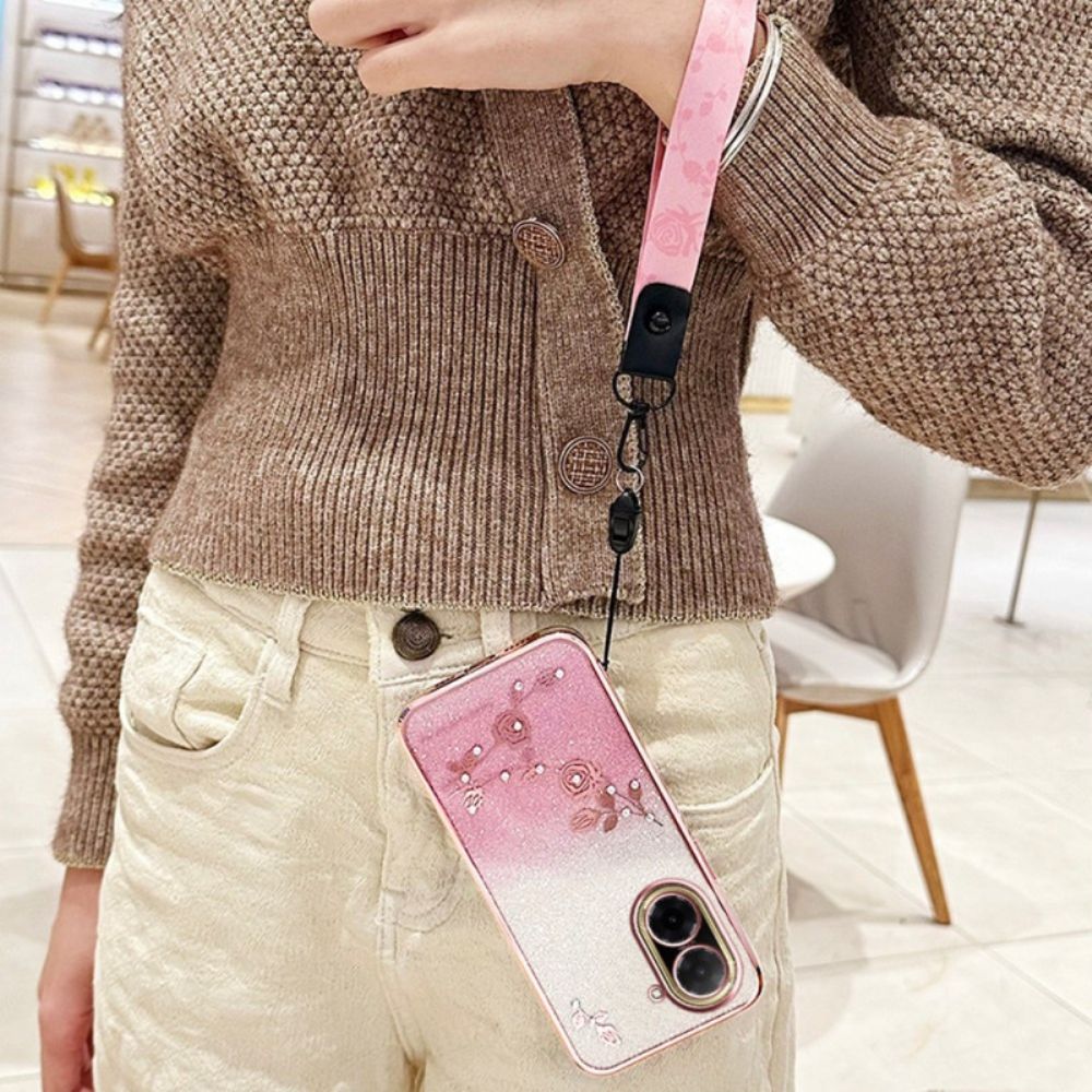 Hoesje Voor Poco C71 Bloemen Strass-steentjes En Kadem-bandjes