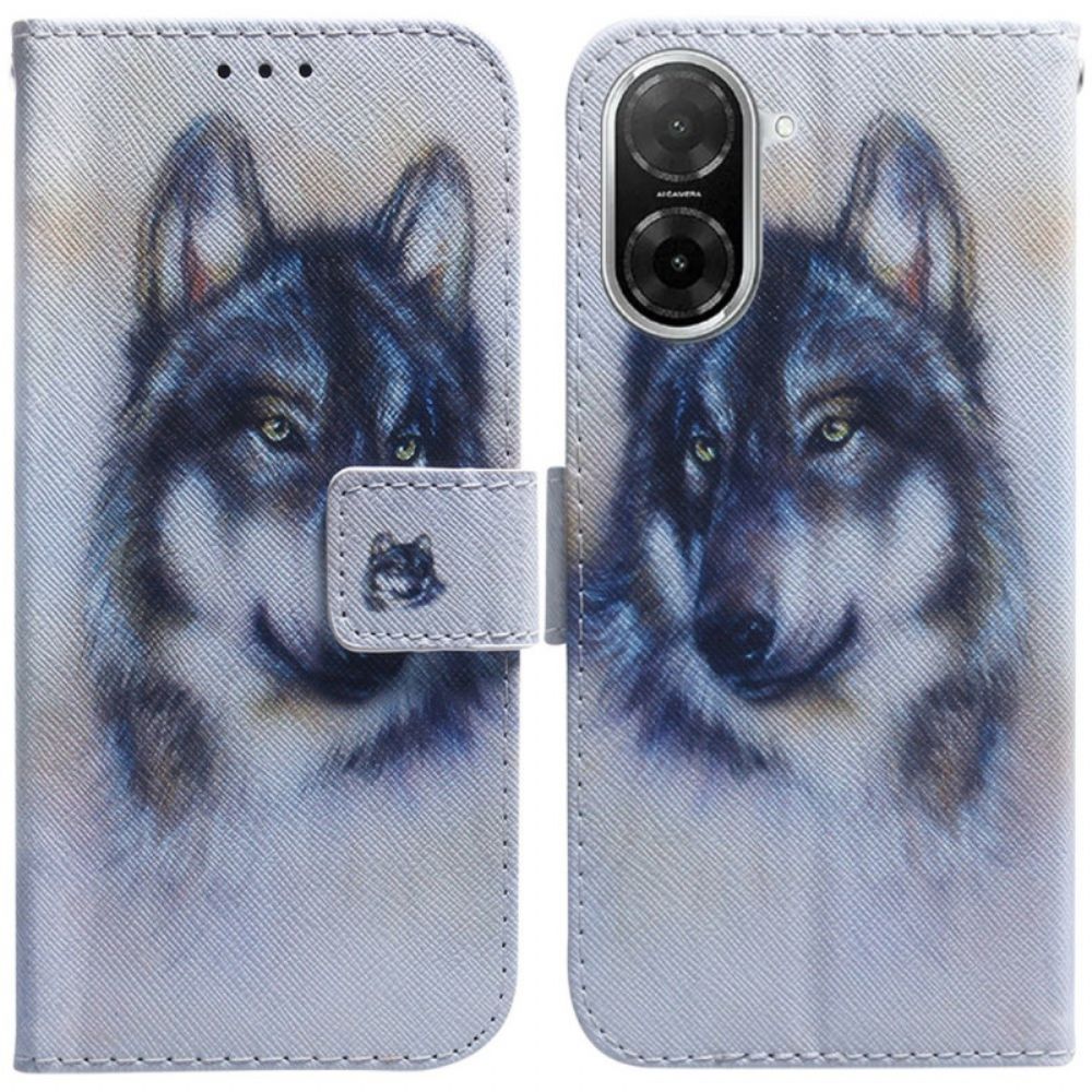 Leren Hoesje Poco C71 Aquarel Wolf Bescherming Hoesje