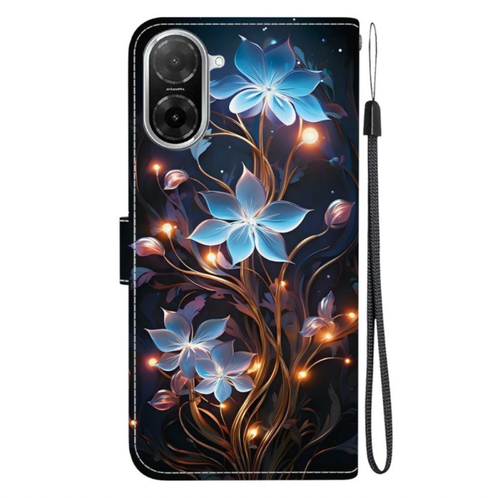 Leren Hoesje Poco C71 Blauw Bloemenpatroon Bescherming Hoesje