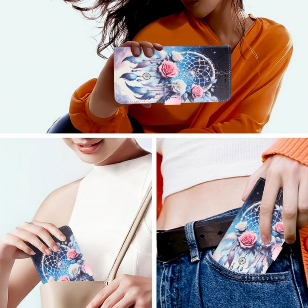 Leren Hoesje Poco C71 Bloemendromenvanger Bescherming Hoesje