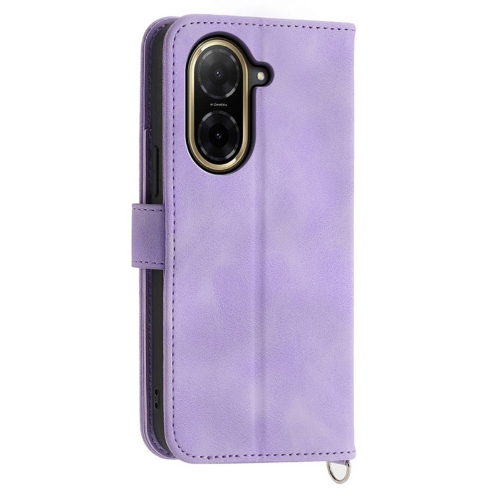 Leren Hoesje Poco C71 Bloemenkant Met Koord En Schouderband