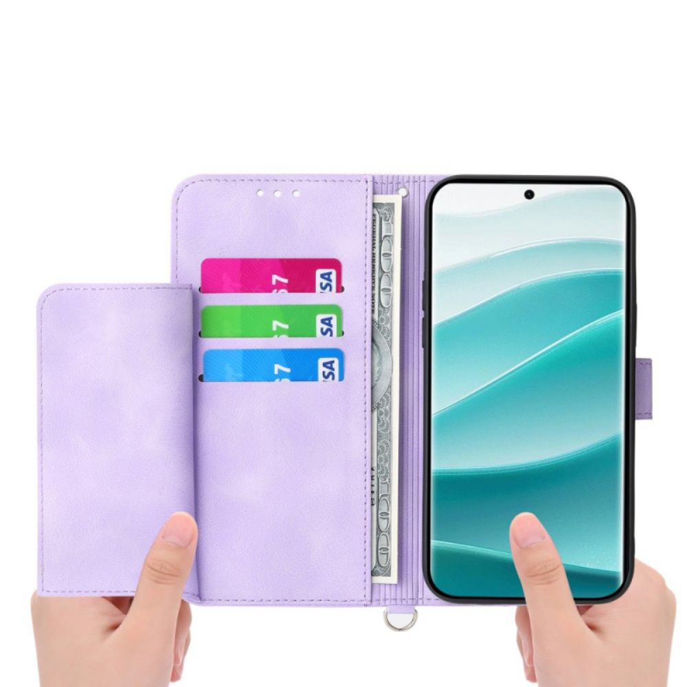 Leren Hoesje Poco C71 Bloemenkant Met Koord En Schouderband