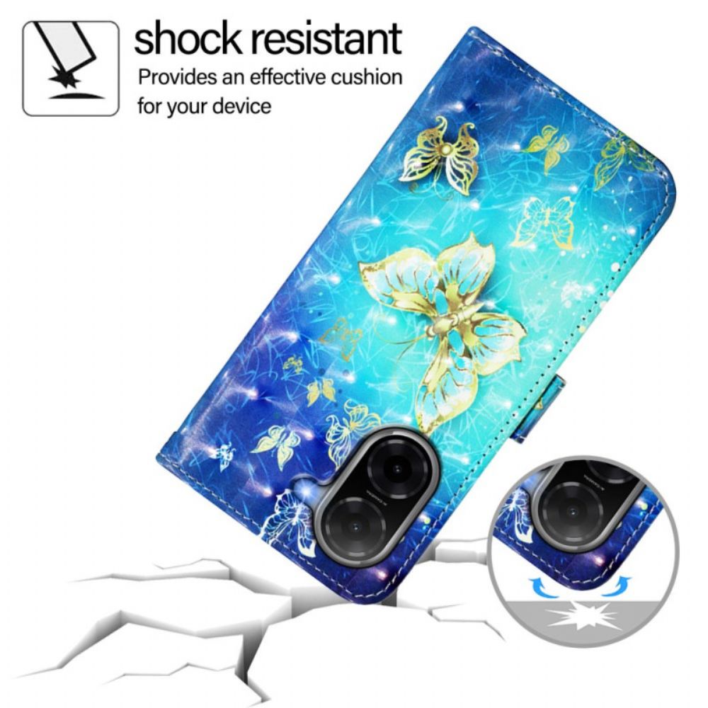 Leren Hoesje Poco C71 Gouden Vlinders Bescherming Hoesje