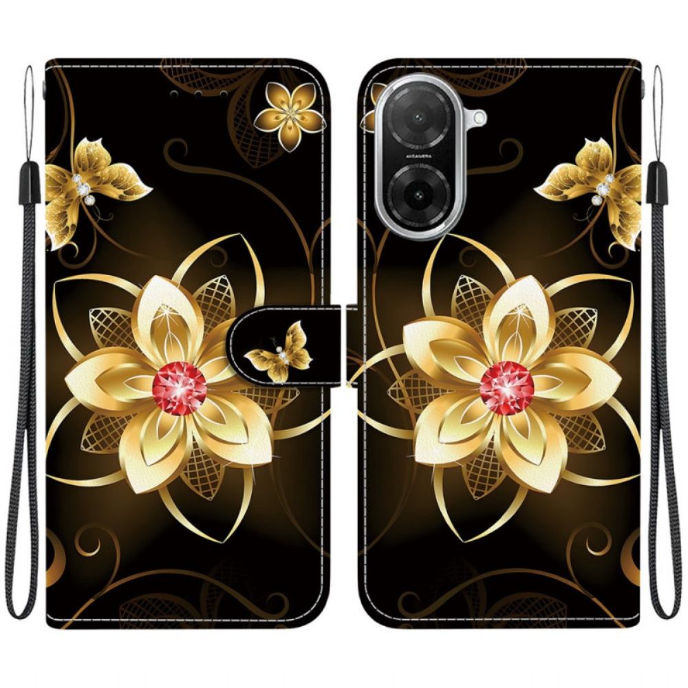Leren Hoesje Voor Poco C71 Gouden Bloem