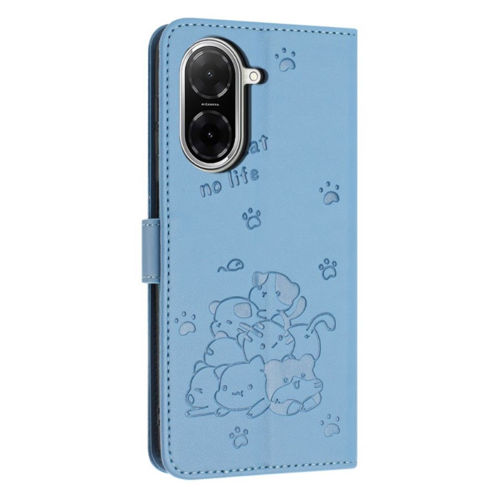 Leren Hoesje Voor Poco C71 Riem Met Kattenmotief