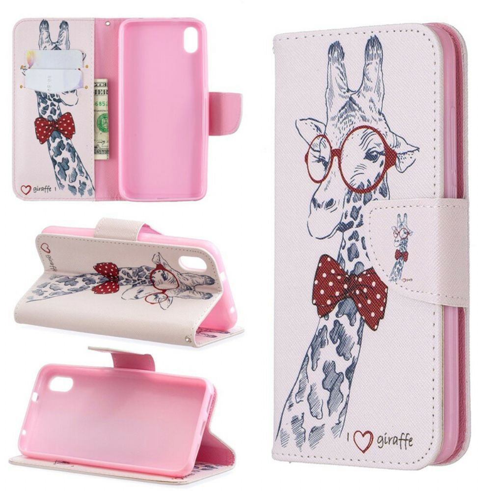 Folio-hoesje voor Xiaomi Redmi 7A Nerdy Giraf