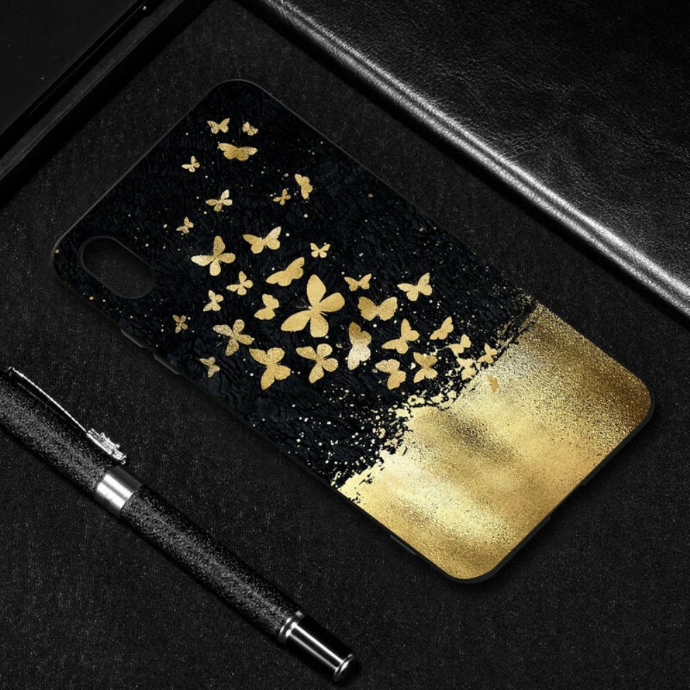 Hoesje voor Xiaomi Redmi 7A Flexibele Siliconen Vlinders Goud