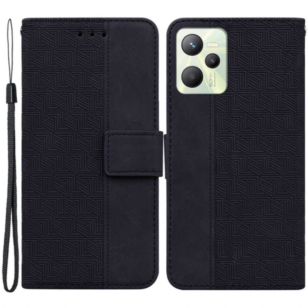 Flip Case voor Realme C35 Met Ketting Geometrische Strappy Patronen