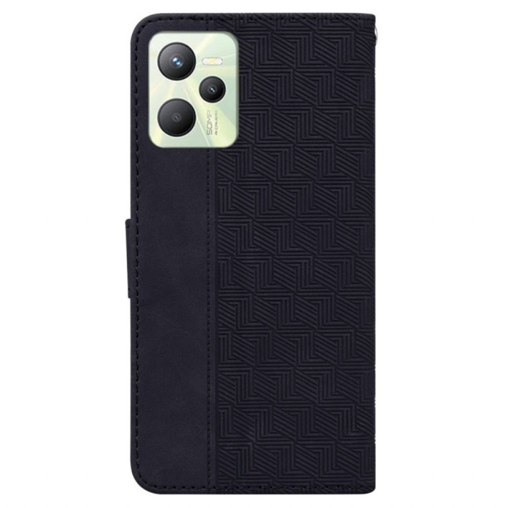 Flip Case voor Realme C35 Met Ketting Geometrische Strappy Patronen