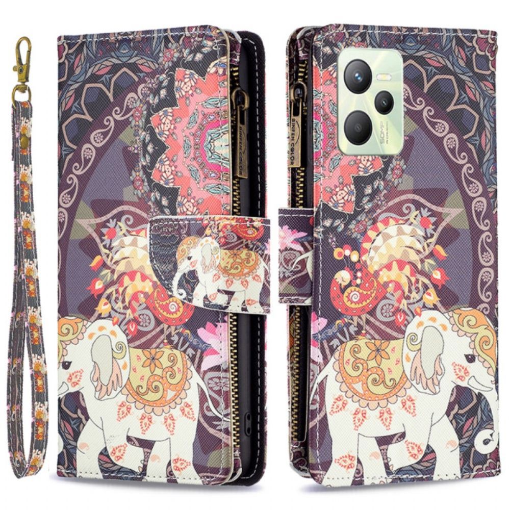 Folio-hoesje voor Realme C35 Met Ketting Olifantenzak Met Rits En Riem