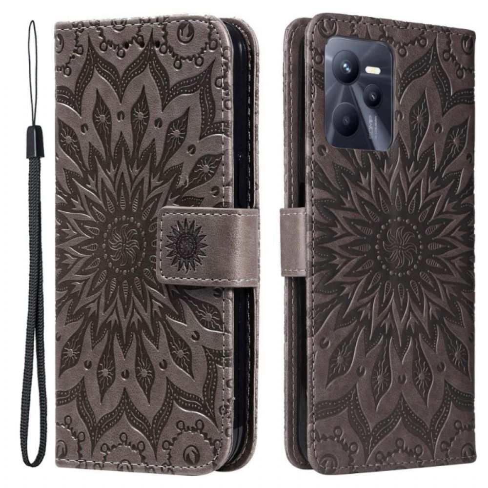 Leren Hoesje voor Realme C35 Met Ketting Zonneband Mandala