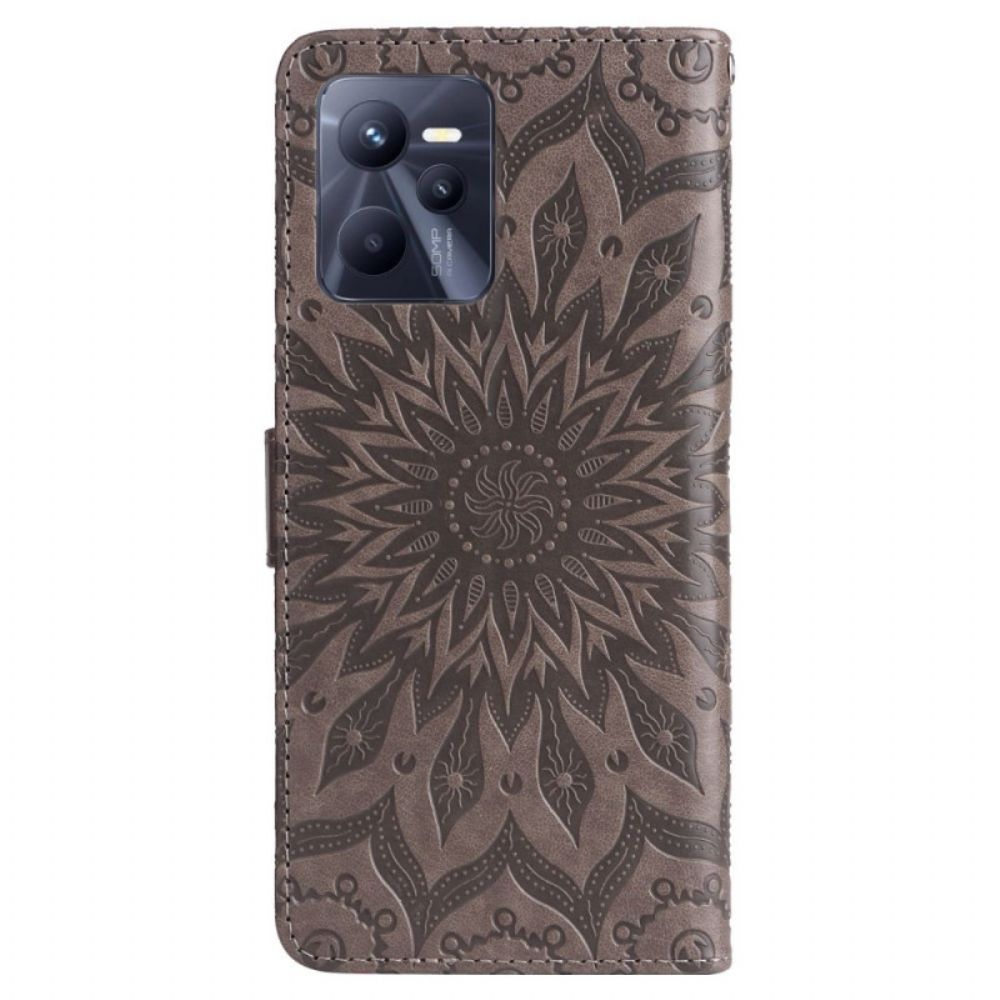 Leren Hoesje voor Realme C35 Met Ketting Zonneband Mandala