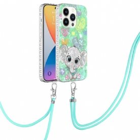 Hoesje voor iPhone 14 Pro Met Koord Koord In Olifantstijl
